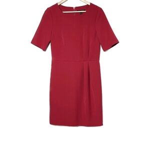 Banana Republic 4 Classic Solid Red Sheath Dress Short Sleeve Pleat Office Women